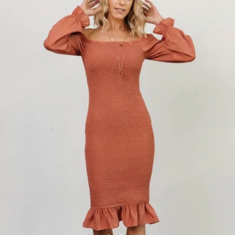 Smocked Midi Off The Shoulder Dress